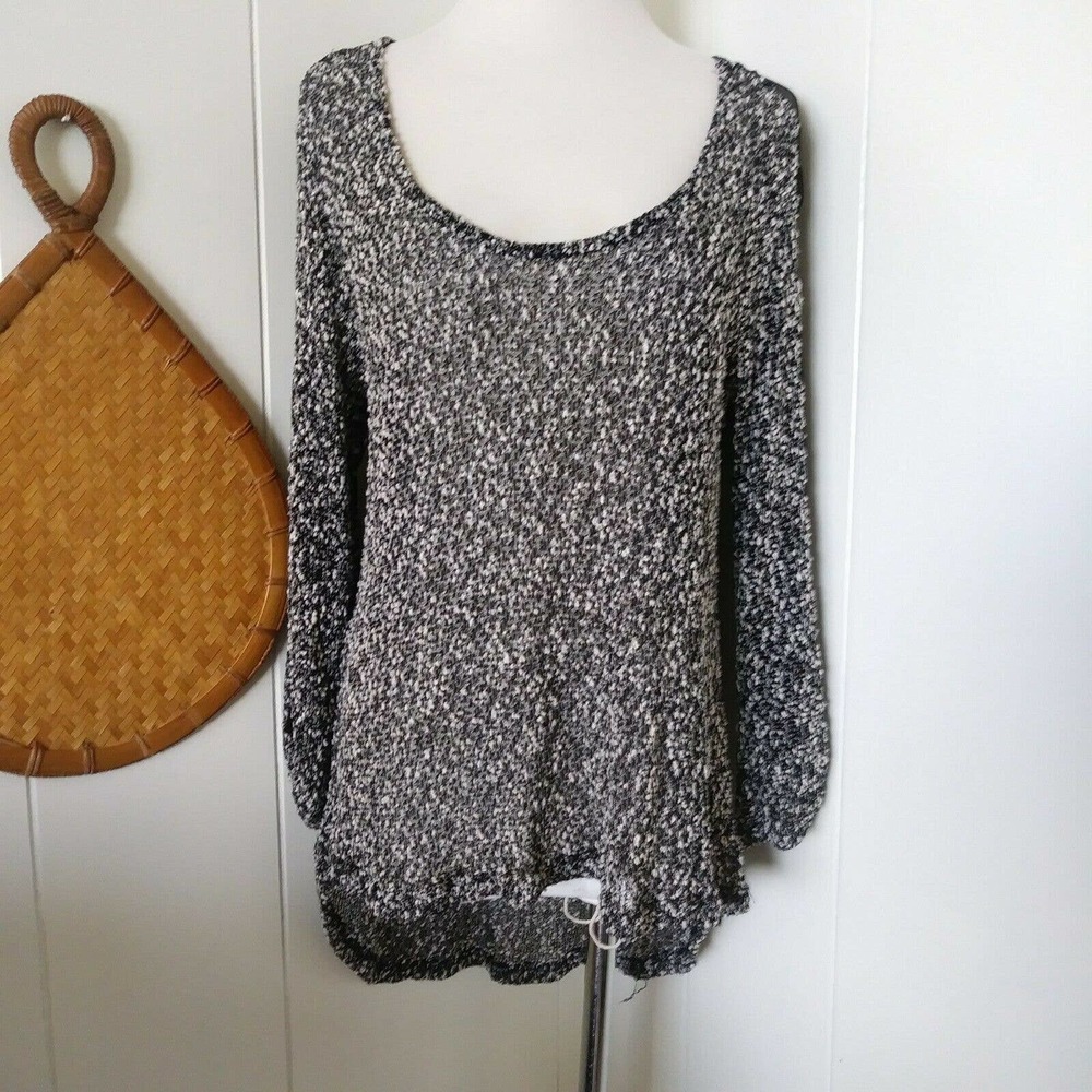 Coin 1804 Stretch Knit Top‎ Hi Low Hem Sheer Mesh